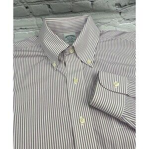 Brooks Brothers Men’s Button Down Dress Shirt 15-32 Slim Fit Prurple,White